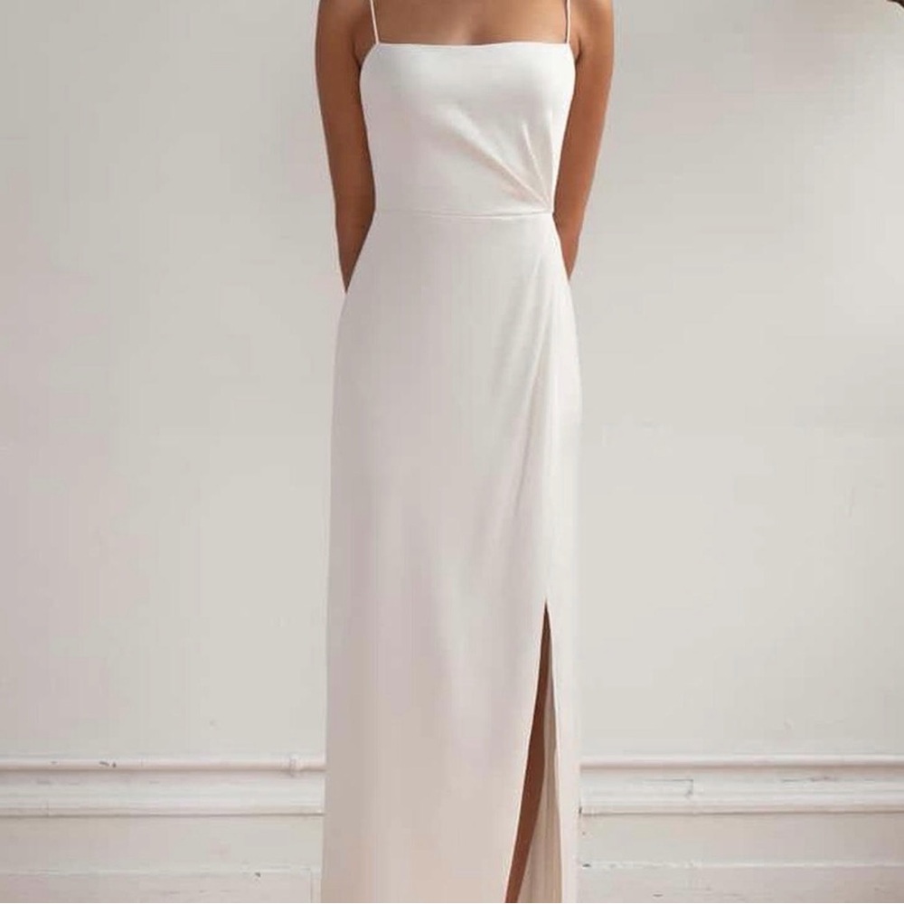 Jenny Yoo White Slip Dress with Side Slit